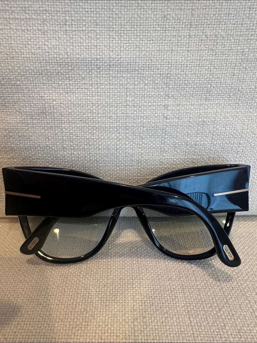 Tom Ford Glossy Black Oversized Women's Sunglasses with Gold T Detail